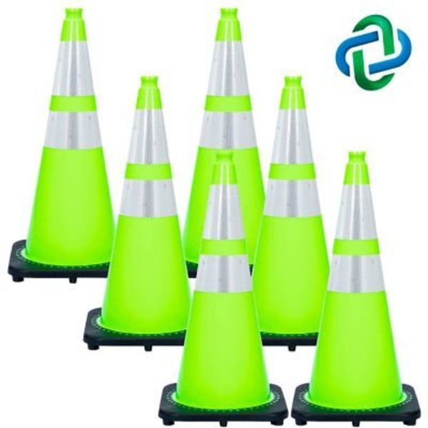 Gec Mr. Chain DOT Traffic Cones, 28inH, 14in x 14in Base, 7 lbs, PVC, Safety Green, 6/Pack 97577-6